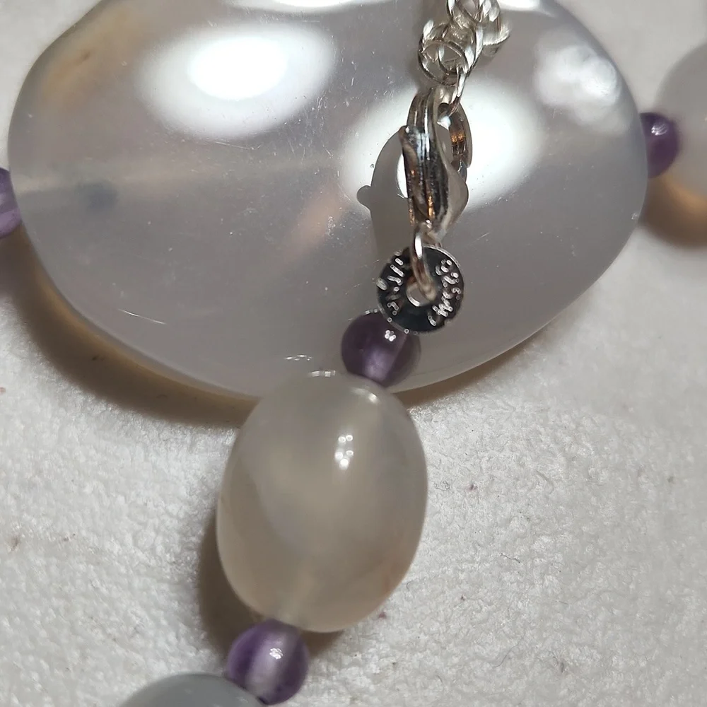 30" Mother of pearl necklace and bracelet, 925 sterling hardware - Picture 4 of 4